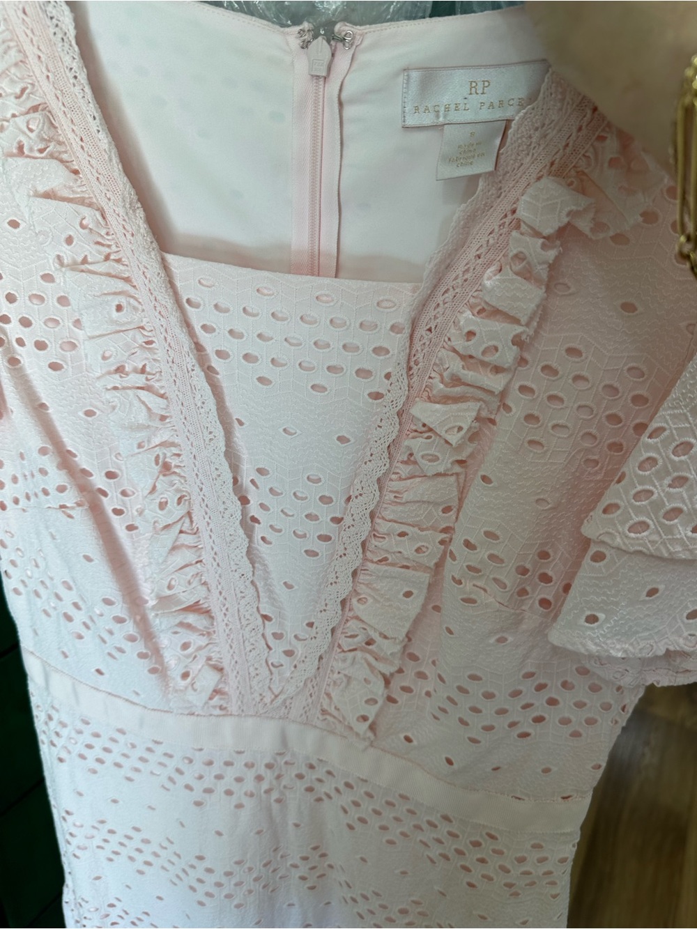 Light Pink Eyelet Ruffle Midi Dress - Picture 2 of 8